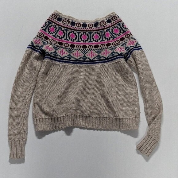 American Eagle XS Cream/Tan with Multicolor Fair Isle Pattern Wool Blend Sweater - Picture 4 of 6